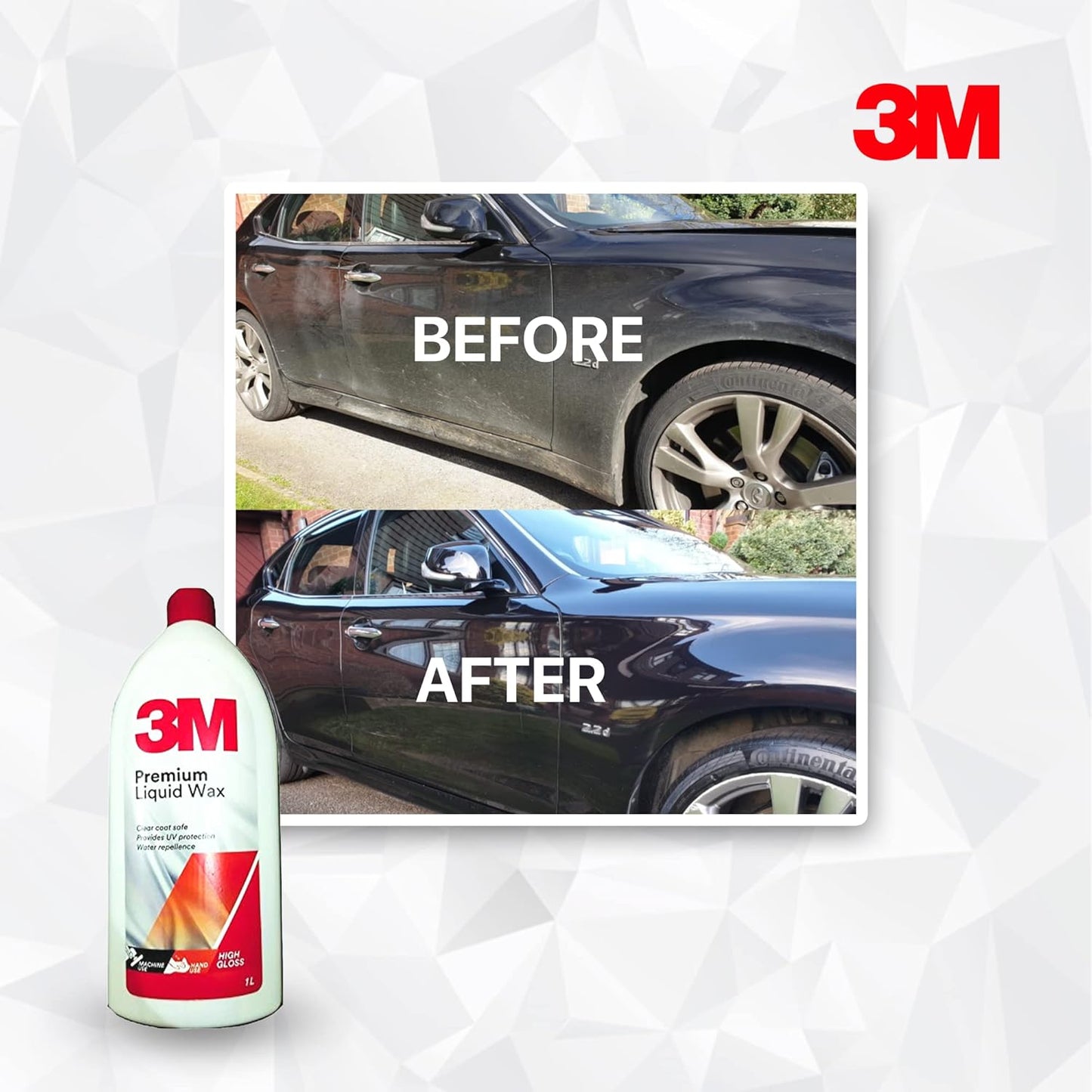 3M Premium Liquid Wax, Restores Car Paint Gloss and Lustre, Water Repellent, UV Protection (200ml, Pack of 1)