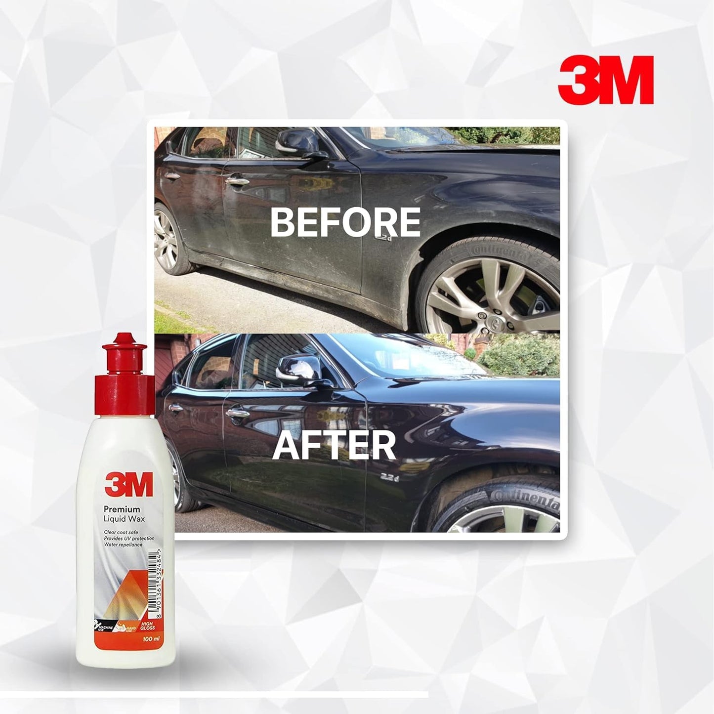 3M Premium Liquid Wax, Restores Car Paint Gloss, Water Repellent and UV Protection (100ml, Pack of 1)