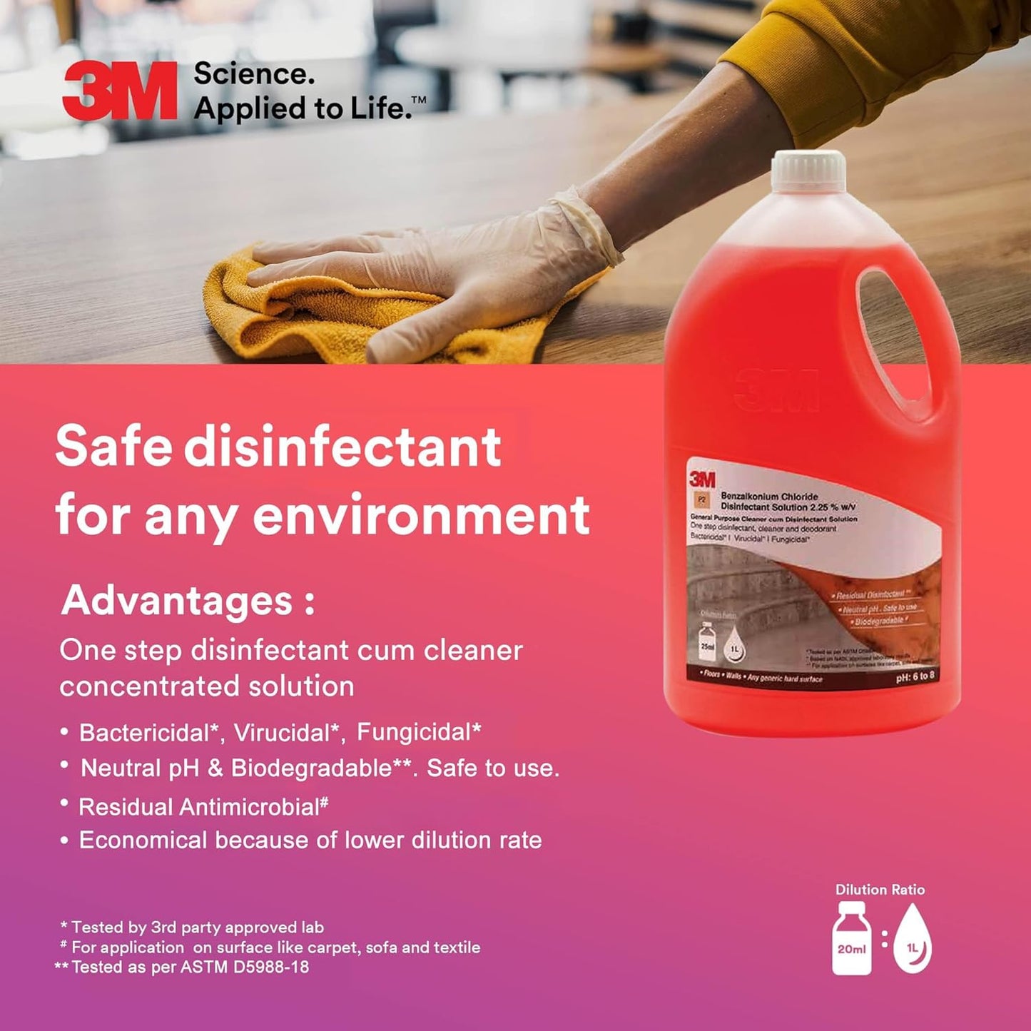 3M General Purpose Cleaner Solution P2, All-purpose Cleaners for Glass, Floor, Plastic, Stainless Steel, Fast Cleaner with Pleasant Fragrance (5L, Pack of 1)