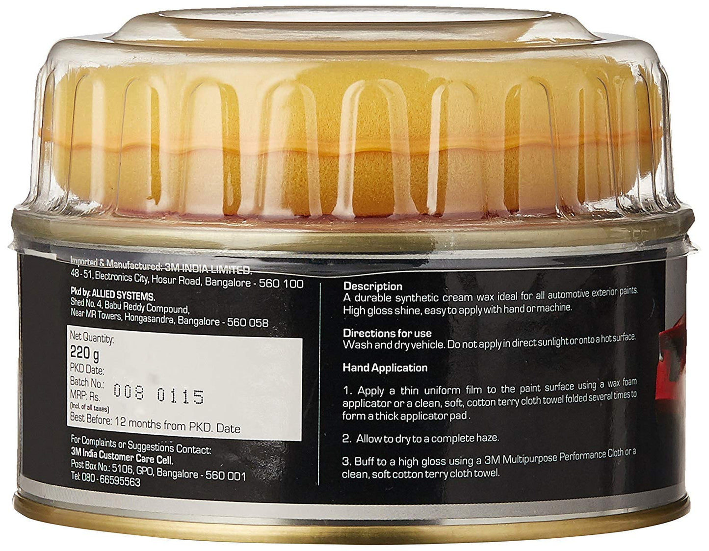 3M IA260166334 Specialty Cream Wax (220 g) high gloss streak free restores shine